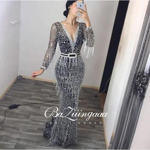 BAZIIINGAAA Luxury Woman Cocktail Dress Beaded Sequins Long Elegant Night Cocktail Party Formal Dresses for Wedding Plus Size