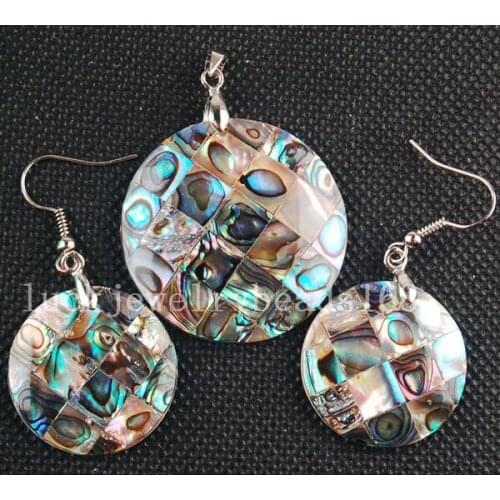 Free Shipping Women Fashion New Zealand Abalone Shell Round Earring Pendant 1 Jewelry Set C3252