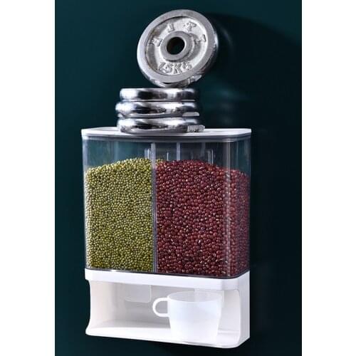 Dry Food Dispenser 2 Grids Wall Mount Cereal Container Kitchen Storage Machine 3L Large Capacity Sealed Storage Tank