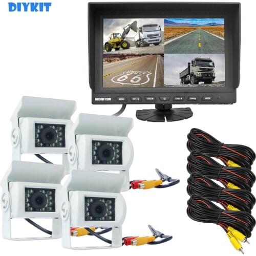 DIYKIT 9" Split Quad Display Rear View Monitor Car Monitor + 4 x CCD IR Night Vision Rear View Car Camera for Car Truck Bus