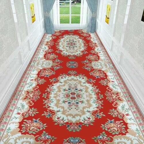 European Long Hallway Carpets Persian Runner Rug Washable Stair Anti-Slip Red Carpet Home Hotel Corridor Wedding Entrance Mats