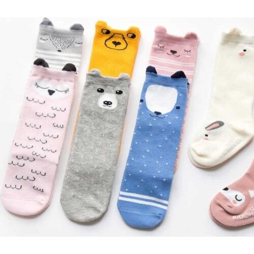 Newborn Toddler knee high sock Baby Girl Boy Socks anti slip Cute Cartoon Cat Fox leg warmers newborn infant Warm Long Sock