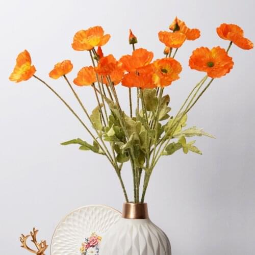 3 Heads Poppy Artificial Flowers Room Decor Vase Silk Flower For Home Garden Wedding Party Decoration Table Centerpieces