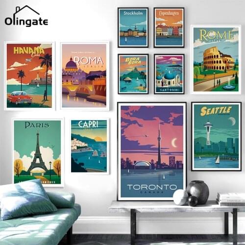 Hd Print Canvas Art Painting Rome Havana Paris Vintage Travel Cities Landscape Canvas Poster Scenery Wall Art Home Room Decor
