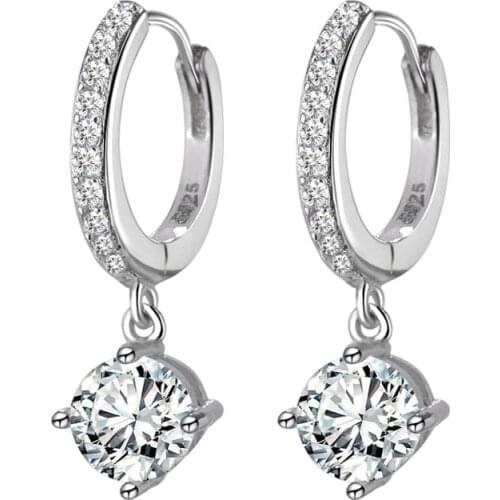 925 Sterling Silver Classic Luxury Round Cubic Zircon Wedding Earrings For Bridal Jewelry S-E401
