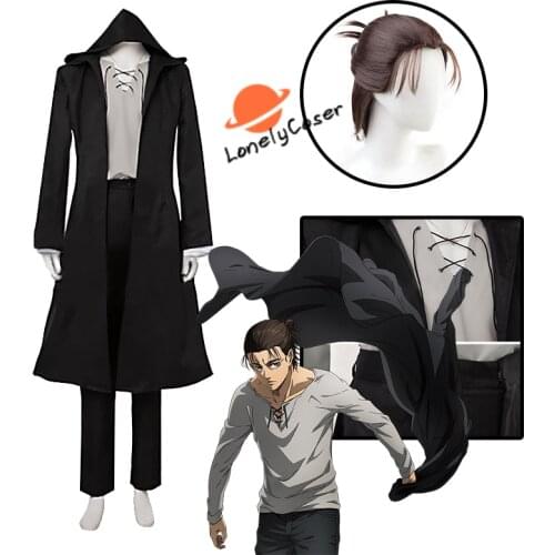 Final Season 4 Anime Attack on Titan Eren Jaeger Cosplay Costume Wig Black Hooded Trench T-shirt Pants Suit Shingeki No Kyojin