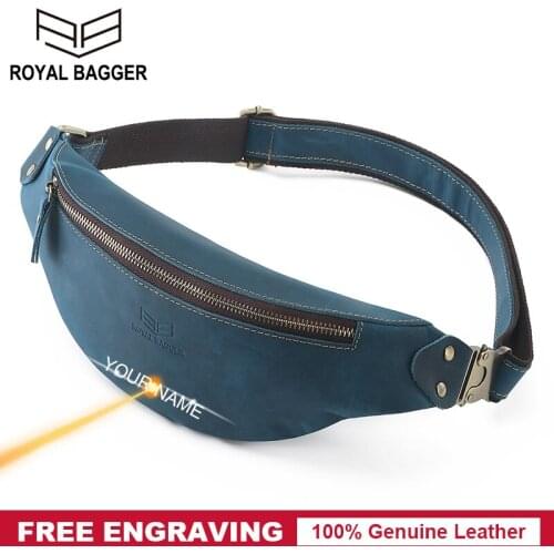 Royal Bagger Retro Crazy Horse Leather Waist Pack Crossbody Chest Bags Men Outdoor Sports Phone Pocket Shoulder Bag Genuine