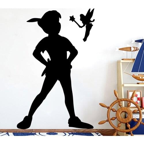 Cartoon Peter Pan Wendy Wall Decal Nursery Kids Room Tinkerbell Peter Pan Fairy Wall Sticker Bedroom Play Room Vinyl Decor