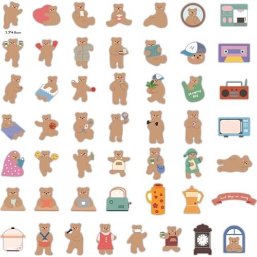 50pcs Korean ins wind cute little brown bear cartoon Stickers For Suitcase Skateboard Laptop Luggage Fridge Phone DIY Decal