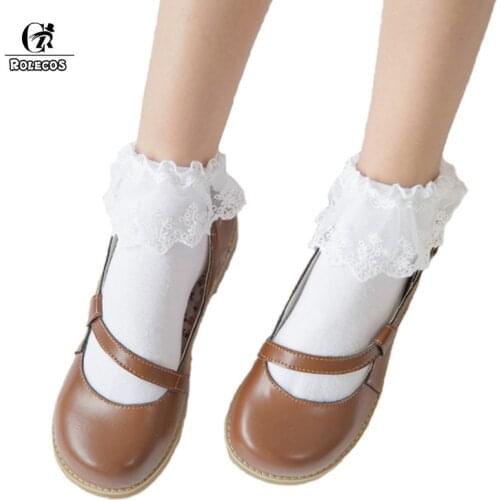 ROLECOS 7 Solid Colors Lolita Socks For Women Lovely Cotton Ankle Socks With Lace Cute Lolita Princess Socks 2018 New Cosplay