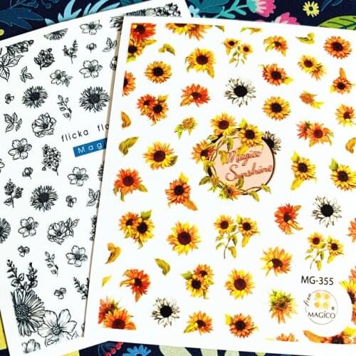 Newest Sun flower series 3d nail art sticker nail decal stamping export japan designs rhinestones decorations
