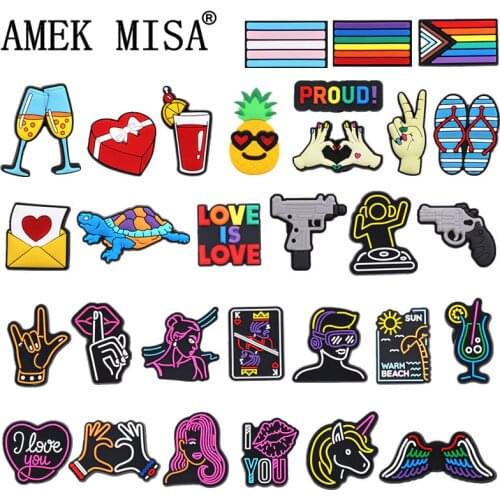 Novelty 33 Types Shoe Charms Accessories Pistol UZI Gun Unicorn PVC Shoe Decoration Designer for croc jibz Kids X-mas Party Gift