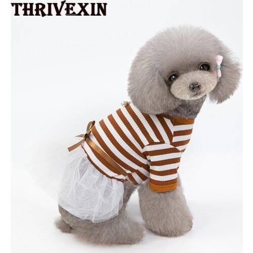 Dog Dress Dog Clothes stripe Princess Dress Bow Striped Gauze Skirt for Small Dog Cat Bowknot Girl Puppy Cat Princess Clothes