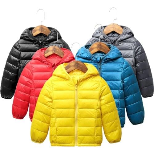 Autumn and winter baby jacket 2-8Y childrens thin down jacket men and women children cotton solid color hooded jacket clothing