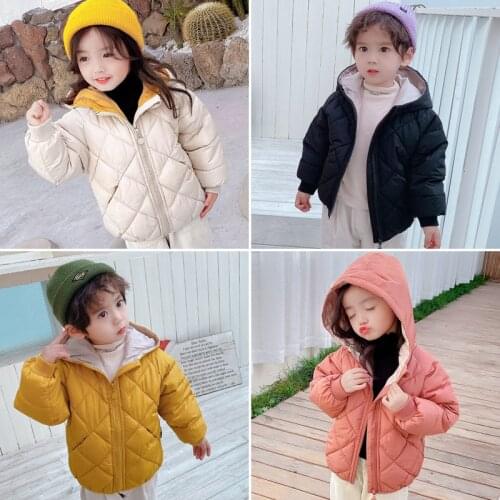 Autumn winter children cotton-padded clothes baby boys girls plus velvet thick hooded jacket Korean short down padded jacket
