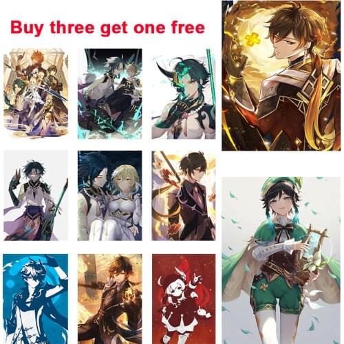 Genshin Impact Poster White Coated Paper Anime Prints and Posters Home Decor Painting Study Bedroom Art