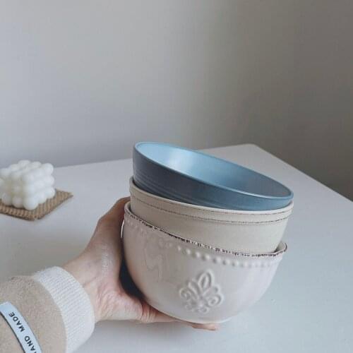 Simple Creative Ceramic Noodle Bowl 5.5-6 Inch Instant Korean Noodles Bowls Solid Color Relief Soup Cute Kitchen Dinnerware