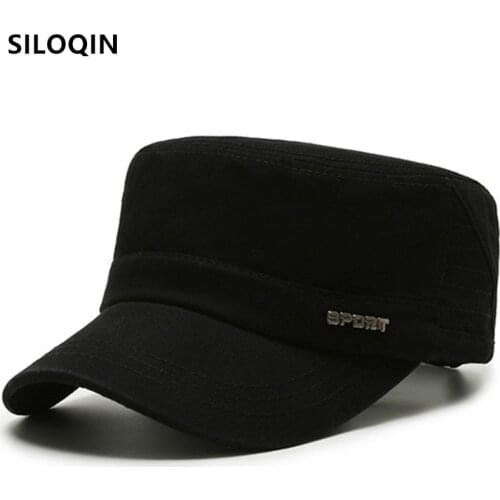 SILOQIN Spring Men Flat Cap Cotton Army Military Hat Adjustable Size Simple Casual Snapback Cap Male Bone Sports Caps Multicolor