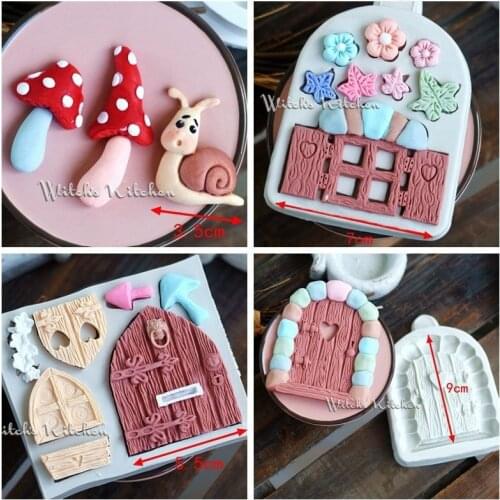 Fairy tale cottage door flower grass mushroom forest turn sugar silicone mold snail rabbit cake baking chocolate mold