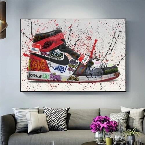 Modern Graffiti Artwork Sport Shoes Canvas Posters and Prints Pop Street Art Wall Decorative Pictures for Home Living Room Decor