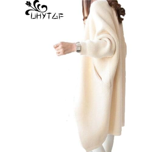 UHYTGF woman sweater fashion bat sleeve knitted spring autumn sweater coat Korean plus size top cardigan women jersey mujer 1282