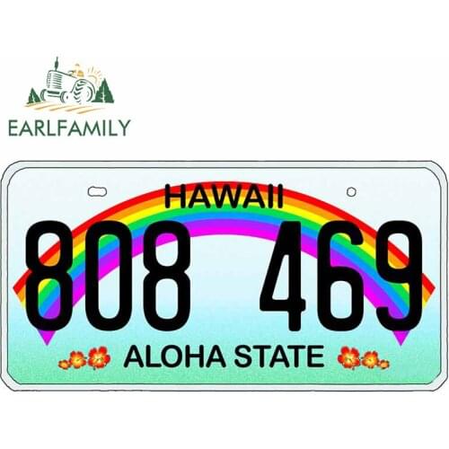 EARLFAMILY 13cm x 6.9cm for Hawaii License Plate Vinyl Car Stickers Waterproof Window Trunk Decoration Scratch-proof Decal