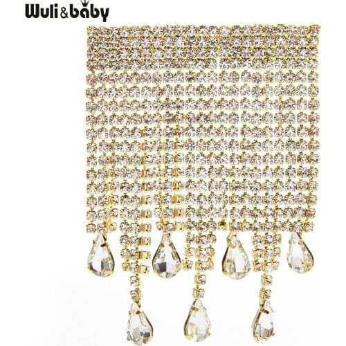 Wuli&baby Waterdrop Rhinestone Tassel Brooches 2021 New 2-color Weddings Party Office Brooch Pins Gifts