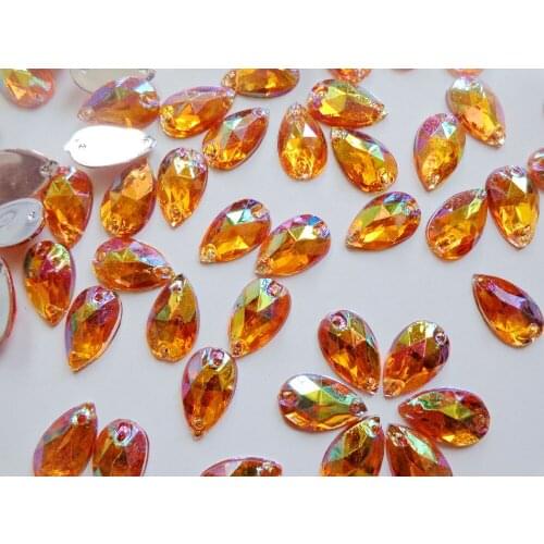 ZBROH 200pcs Sew on golden crystals rhinestones water drop shape 7*12mm flatback Acryl accessory gemstone strass