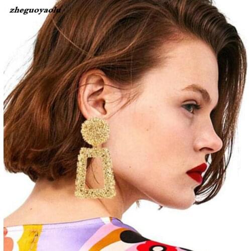 Vintage Large Earrings Ladies Declaration Earrings Geometric Gold Metal Earrings 2018 Earrings Pendant Fashion Trends Jewelry