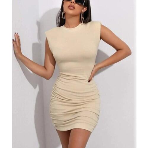 Bodycon Dress Women Sleeveless 2021 Summer Beach O-neck Soild Patchwork Sexy Club Party Mini Dresses Slim Pencil Short Vestido