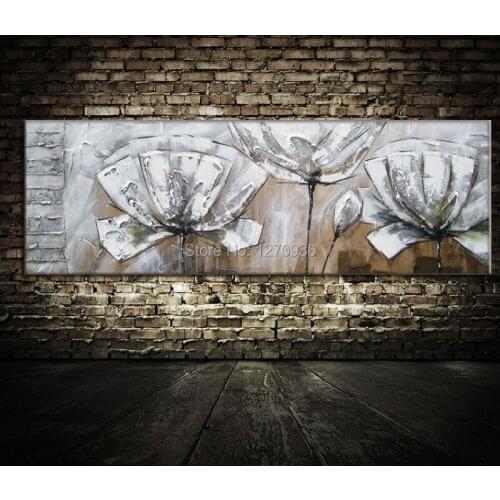 Gold and Silver Three Gigantic Lotus Noble Bedroom Decor Hand Painted Canvas Knife Craft Flower Oil Painting Modern Picture