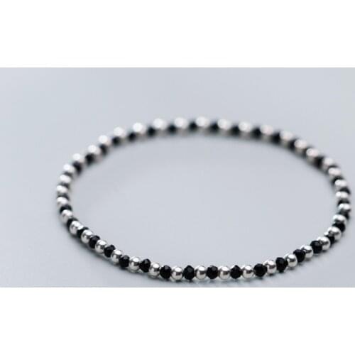 16cm 100% real. 925 Sterling silver Fine Jewelry Spinel sTONE &Lucky ball round Chain Bracelet GTLS945