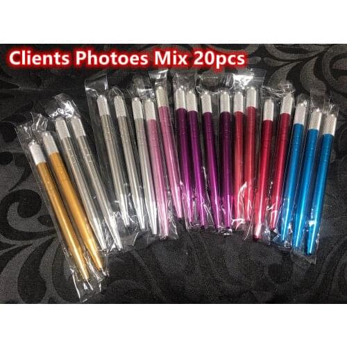 20pcs Permanent Makeup Embroidered Eyebrow Tattoo Manual Pen Caneta Tebori Microblading Stainless Steel Material Lock-Pin Pen