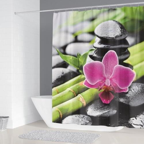 3D Zen Stone Flower Bamboo Print Fabric Shower Curtains Bathroom Curtain Anti-skid Rugs Toilet Lid Cover Bath Mat Set Home Decor