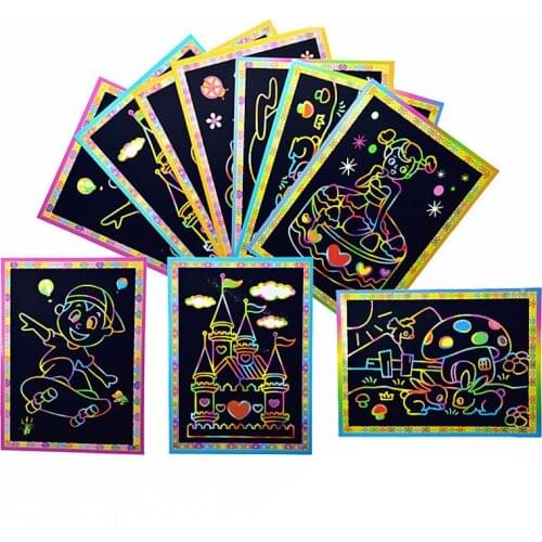 5 Pcs/set Cartoon Color Scratch Book for Children Creative DIY Magic Rainbow Scraping Paper Graffiti Painting Card with Stick