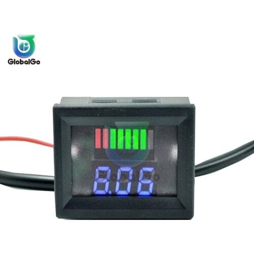 6V 12V 24V 36V 48V Car Battery Charge Level Indicator Battery Tester Lithium Battery Capacity Meter Dual LED Tester Voltmeter