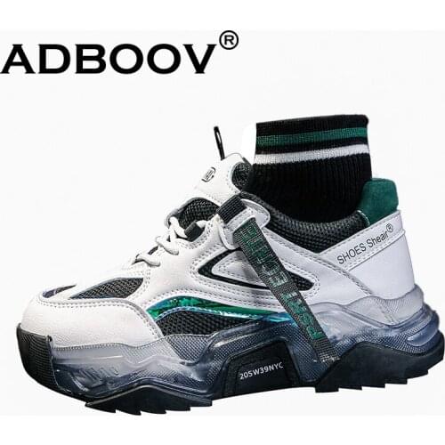 ADBOOV High Top Sock Sneakers Women Leather Upper Fashion Casual Shoes Ladeis Platform Chunky Sneakers