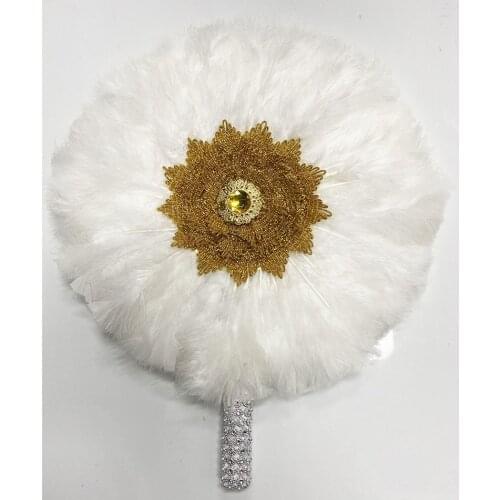 African Custom Wedding Feather Hand Fan with Stones Feather Dance Fan Handmade Bride Hand Held Photo Props Wedding Favors