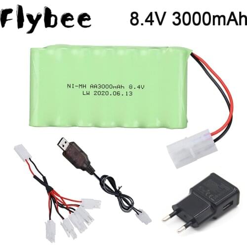 High capacity 8.4v 3000mAh Rechargeable Battery with charger For Rc toys Racing Cars Gun Train model parts 8.4v AA NiMH Battery