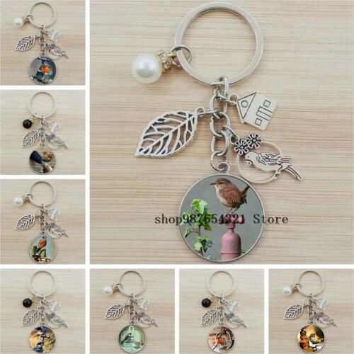 New Animal Picture Keychain Glass Cabochon Bird Photo Car Bag Charm Keychain Student School Bag Keychain Same Style
