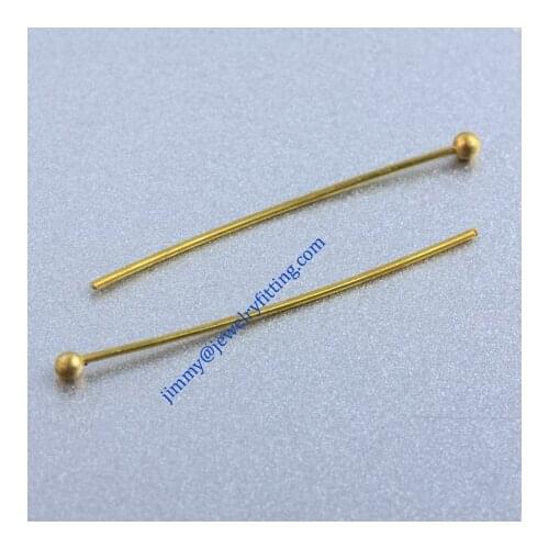 Jewelry Making findings Raw brass metal Ball head Pins Ball pins wholesale 0.6*30mm with 2mm beads shipping free