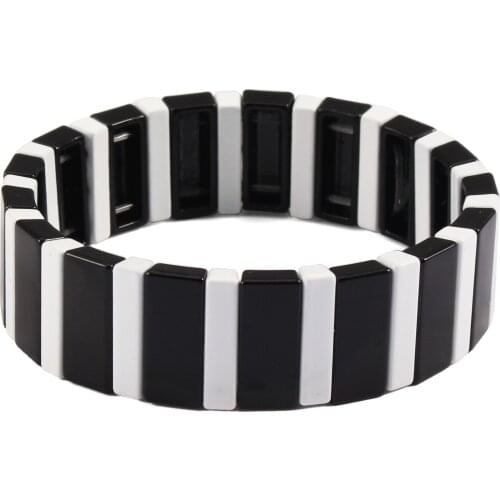 Enamel Tile Bracelet Elastic Rainbow Stackable Tile Bracelet Maya Woman Bohemia Valentines day girl friend Gift