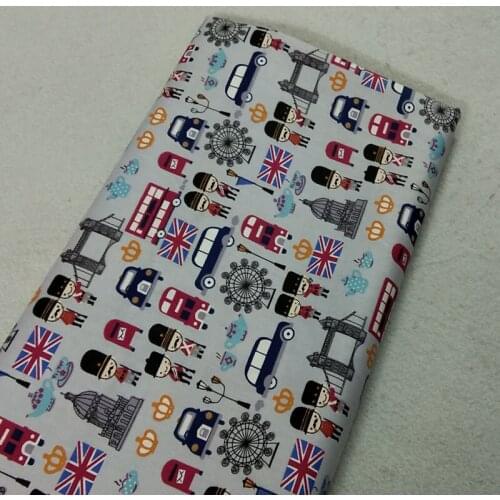 Graceful Grey Cartoon UK Solider Guard Bridge Bus Printed 100% Cotton Fabric 50x160cm Bodyguard Fabric Patchwork baby cloth appa