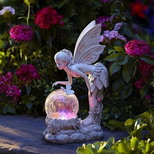Creative Solar LED Fairy Night Lamp Garden Decoration Angel Sculpture Resin Craft Home Yard Room Decor Luminous Ornaments