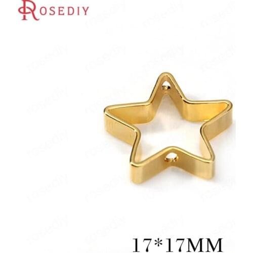 34668)10PCS 17MM 24K Gold Color Brass Star Shape Circle Connect Charms Pendants High Quality Diy Jewelry Findings Accessories