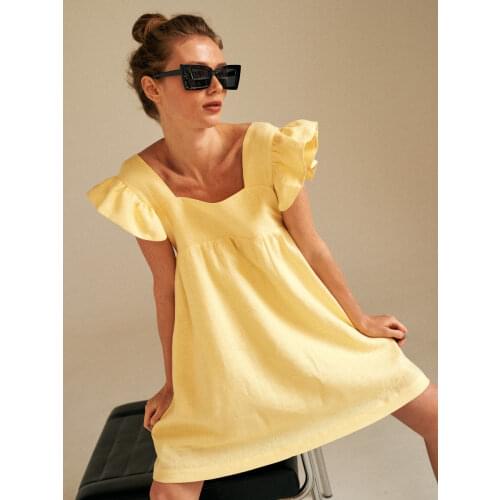 Sweet Floral Printing Butterfly Sleeve Square Collar Summer Dress French Style 2021 Beach Boho Mini Party Dress