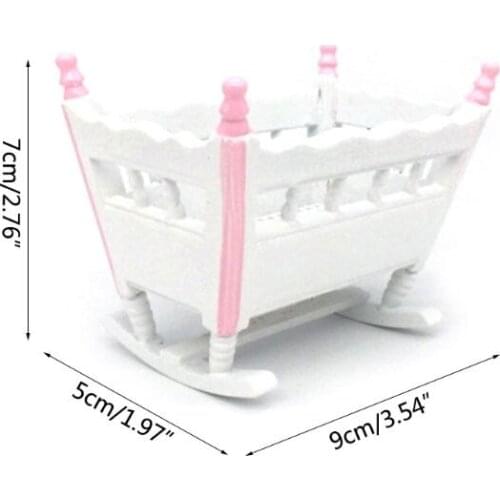 1:12 Miniature Dollhouse Furniture White Wooden Baby Nursery Cradle Bed Crib Mini Doll House Accessories Decor