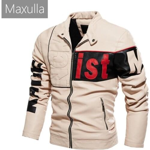 Maxulla Mens Leather Jacket Casual Mens Flece Warm Biker Motorcycle Jackets Fashion Outwear Patchwork Leather Coats Clothing