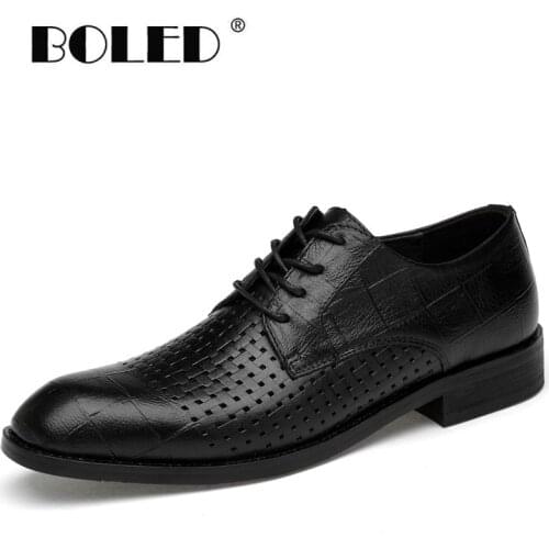 Full Grain Leather Men Shoes Summer Dress Shoes Fashion Comfortable Business Shoes Men Pointed Toe Oxfords Shoes Dropshipping