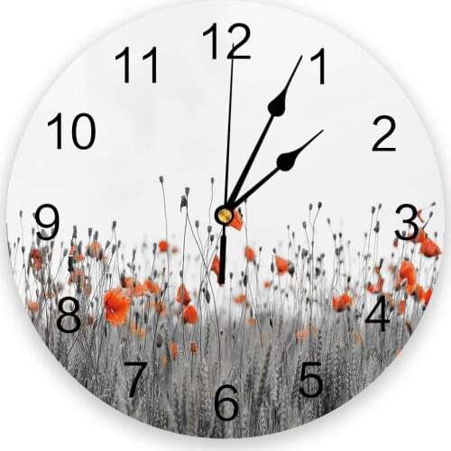 Poppy Flower Grey 3d Wall Clock Modern Design Farmhouse Decor Kitchen Vintage PVC Round Clock Living Room Decoration